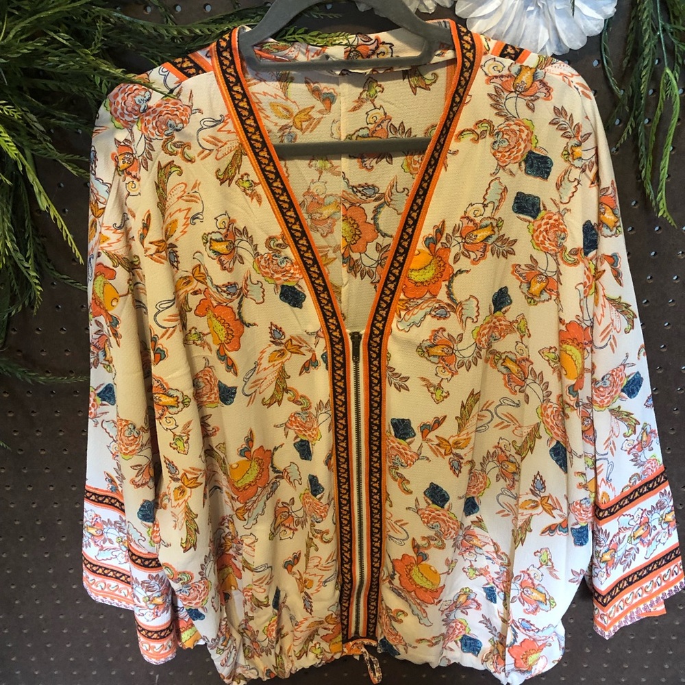 Umgee Half Zipper Floral Cardigan